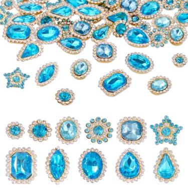 Imagem de Spritewelry 100 peças de strass plano gota redonda estrela costurada em strass azul claro pedras de cristal botões de strass com garra dourada para joias, artesanato, roupas, vestido, artesanato DIY
