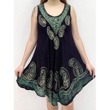 Imagem de Vestido Feminino Regata Trapézio Plus Size Batik Bordado 52 - Deeyaa