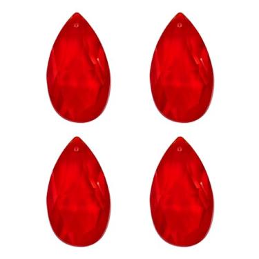 Imagem de PATIKIL Pingentes de cristal K9, contas de gota, pacote com 4 peças de prismas de lustre de 38 mm, contas penduradas, lâmpada DIY para decoração de artesanato, vermelho