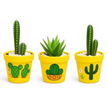 Imagem de Trio de Vasos de Barro para Suculentas – Pintados à Mão com Estilo Artesanal e Exclusivo