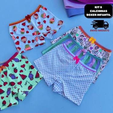 Imagem de Kit até 5 Calcinhas Boxer Infantil Estampadas tecido de Poliamida com 