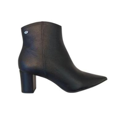 Imagem de Bota Feminina Cano Curto Bico Fino Couro Salto Grosso Confort Cor:;Tamanho:38-Feminino