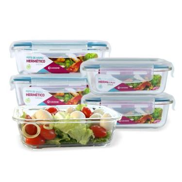 Imagem de Kit 4 Potes Vidro Hermético 370ml + 640ml Marmita Papinha - U4home, Az