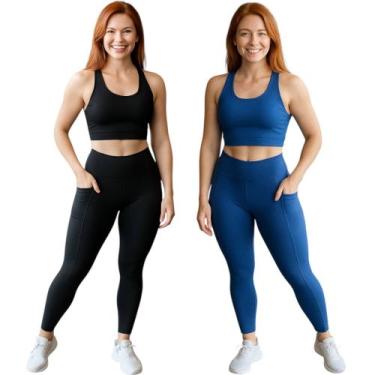 Imagem de KIT 2 CALÇAS Legging LISA com BOLSO Leg Fitness Academia Corrida Cintu