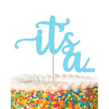 Imagem de It's a Cake Topper - Glitter Light Blue Boy or Girl Baby Reveal Party Cake Decorations, Perfeito para revelação de gênero, chá de bebê ou adereços de cabine de fotos (azul claro)