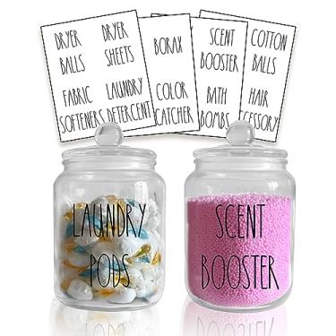 Imagem de CHONIC Potes Organizadores Para Lavanderia Com Etiquetas, Recipientes De Vidro Detergente Em Pó, Armazenamento Cápsulas Fazenda, Dispensador Sabão, Suporte Intensificador Aroma (Transparente)