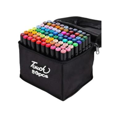 Imagem de Marcadores de ponta dupla de álcool de 80 cores, canetas marcadoras de arte com porta-canetas, conjunto de marcadores permanentes de esboço para crianças, adultos, colorir, pintar, esboçar,