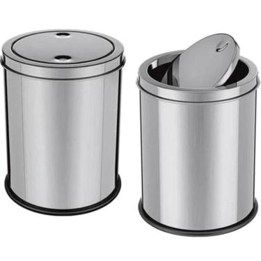 Imagem de Lixeira Basculante Multiuso Para Banheiro, Escritório, Cozinha Inox 08 Litros