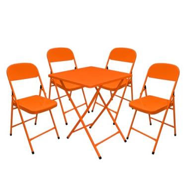 Imagem de Conjunto Mesa C/ 4 Cadeiras Dobráveis Bar Restaurante Aço (Laranja)
