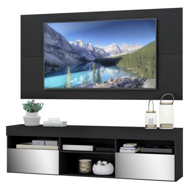 Imagem de Rack Com Painel E Suporte Tv 65" Com Espelho Londres Multimóveis V3349 Preto Preto