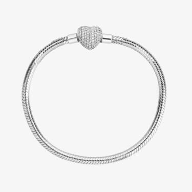 Imagem de Pulseira de Berloque Coração Cravejado em Prata 925, 20