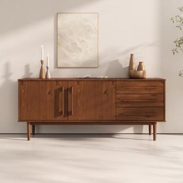 Imagem de Balcão Aparador Moderno Madeira Pés Altos Castanho TECCA - IDIMEX