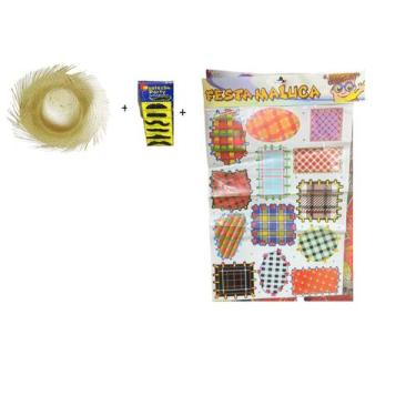 Imagem de Festa junina Adesivo De Retalho+ Bigodes + Chapeu - Mor, fantasia ades