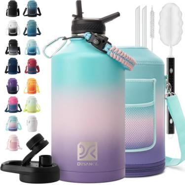 Imagem de DYSANKY Garrafa de água isolada de 1 galão | Jarro de água de metal a vácuo de aço inoxidável espesso | Esportivo portátil grande para academia e caminhadas com canudo, bolsa de transporte, alça de