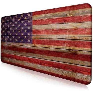 Imagem de Patriot Wood Grain American Flag Extended Large Gaming Computer Mouse Pad, adequado para escritório em casa e teclado de estudo, mouse pad 90 x 40 x 0,30 cm