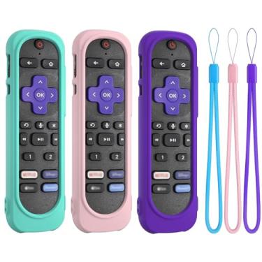 Imagem de DUOLAXMENG Capa de silicone para controle remoto de voz Ultra 2024/Pro/TCL/Hisense, capa lavável à prova de choque Remote com cordão(menta + rosa + roxo escuro)