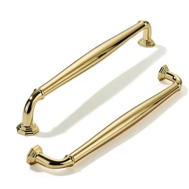 Imagem de khtumeware Pacote com 2 puxadores de armário de latão polido de 8 polegadas (203 mm) puxador de armário dourado não laqueado ferragens sólidas para armário puxadores de gaveta puxador de cômoda