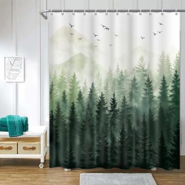 Imagem de ChloropLastid Cortina de chuveiro florestal natureza enevoada floresta verde neblina árvore montanha tecido impermeável cortina de banho decorativa pinheiro neblina mágica para casa 183 x 183 cm