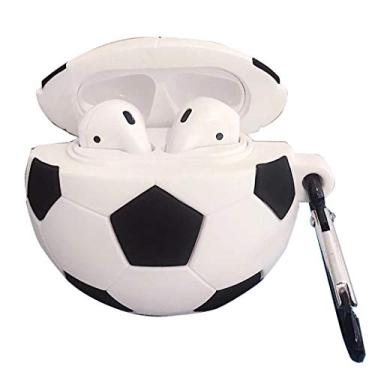 Imagem de Capa de silicone para AirPods 2 e 1, capa de borracha macia protetora de basquete com chaveiro para meninas e meninos (capa de futebol)