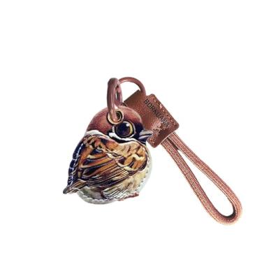 Imagem de Capa de couro compatível com AirTag, linda capa protetora com chaveiro e cordão, antiarranhões, rastreador GPS para chaves, bolsa, animais de estimação (pássaro cinza)