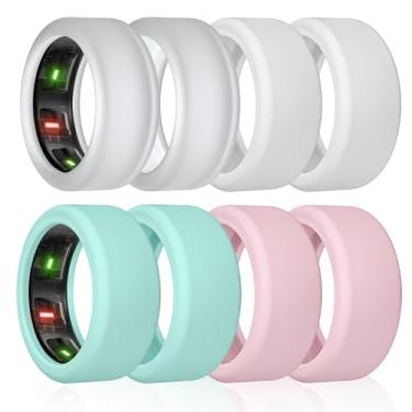 Imagem de NewJourney Pacote com 8 capas compatíveis com UltraHuman Ring AIR, Oura Ring Gen 4/3 | Protetor de silicone elástico antiarranhões para anel ultra humano (M, 2 transparentes/2 branco/2 azul-petróleo/2