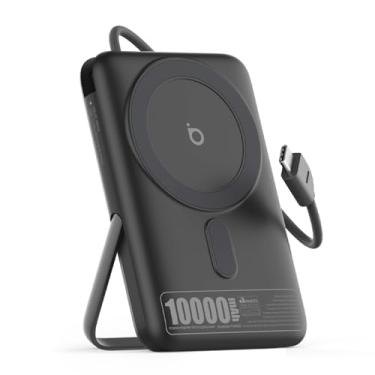 Imagem de Basike Power Bank Indução 10000mAh – Carregador Portátil Indução 15W, Carregamento Rápido, Tipo-C(1 Porta + Cabo Integrado até 22,5W, Entrada até 18W), Compatível com MagSafe, Suporte Dobrável – Cinza