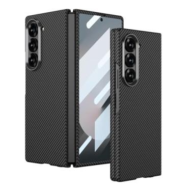 Imagem de Capa protetora dobrável ultrafina com padrão de fibra de carbono e tela de vidro à prova de choque para Galaxy Z Fold6 (para Galaxy Z Fold6/cinza)