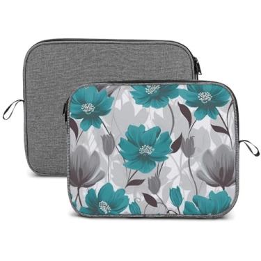 Imagem de Capa para laptop, impermeável, resistente a choques, bolsa protetora para notebook, leve, azul-petróleo e branco, floral, compatível com laptop de 13 a 14 polegadas