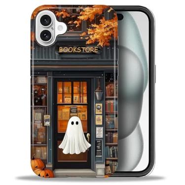 Imagem de CARLOCA Capa para iPhone 16 Plus [design aconchegante da livraria fantasma] - TPU macio de proteção dupla híbrida + policarbonato rígido, à prova de choque e anti-arranhões, capa protetora masculina e