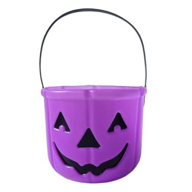Imagem de Esquirla Balde de doces para festa de Halloween, balde de doces ou travessuras, suprimentos leves para festas, de abóbora Jack O'Lantern, decoração de, Roxo