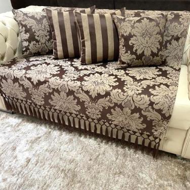 Imagem de Kit 1 Manta Medalhão e 4 Capas de Almofadas Marrom e Bege 45cmx45cm - 