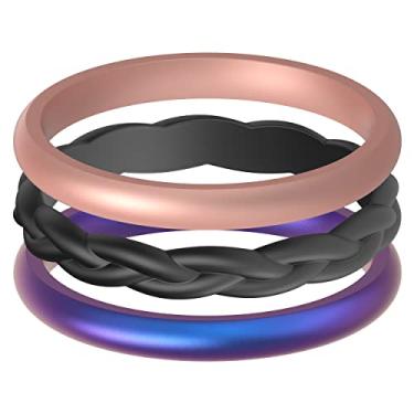 Imagem de ThunderFit Alianças de casamento femininas de silicone, anéis de casamento respiráveis para mulheres 7.5 - 8 (18.2mm), Ouro, silicone, Sem pedra preciosa