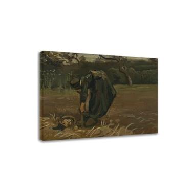 Imagem de Impressionis Picture "Mulher camponesa cavando batatas" por Vincent van Gogh Famosa arte de parede giclée impressão em tela Arte moderna para sala de estar 60 x 78 cm Moldura interna