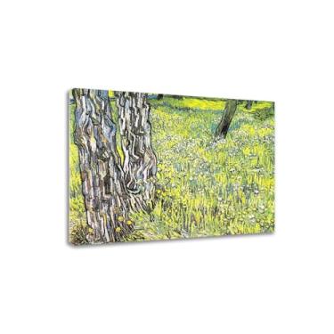 Imagem de LXURY Van Gogh. Troncos de árvore na grama. Reprodução de pinturas famosas. Arte de parede em tela Van Gogh Pôsteres e impressões. Imagem para decoração de casa 70 x 91 cm com moldura interna
