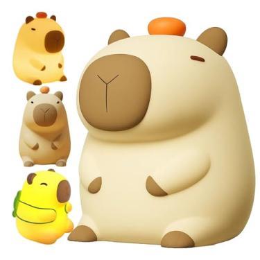 Imagem de Abajur Luminária Capivara LED de Mesa e Cabeceira Recarregável USB em Silicone Muda de Cor - Ideal para Decoração Infantil ou Adulto (Sentado Sem Mochila)
