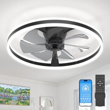 Imagem de JOFIOS Ventiladores de teto com luzes, ventilador de teto embutido de 60 cm com luz e controle remoto, reversível, 3 CCT, 6 velocidades, regulável, sem ruído, ventilador de teto preto de perfil baixo