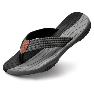 Imagem de BEMGNAR Chinelo masculino, sandália confortável com suporte de arco, deslizadores antiderrapantes de secagem rápida para o verão na praia ao ar livre, Preto e cinza, 45