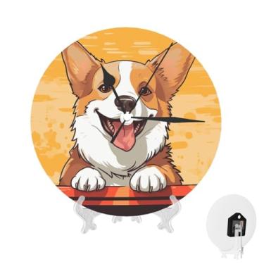 Imagem de GlbnSHeric Relógio de parede silencioso, sem tique-taque, relógio de 25 cm, bonito corgi, relógio de parede, relógio analógico para banheiro, decorativo, redondo, moderno, decoração de parede, relógio