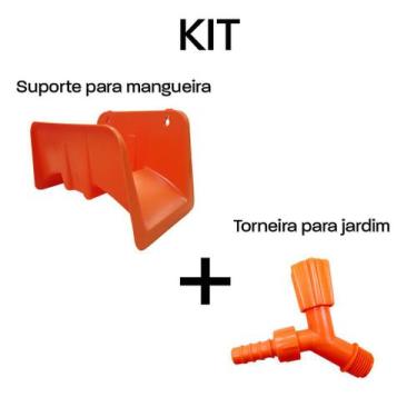 Imagem de Kit Suporte Para Mangueira + Torneira de Jardim - Taivi, Laranja