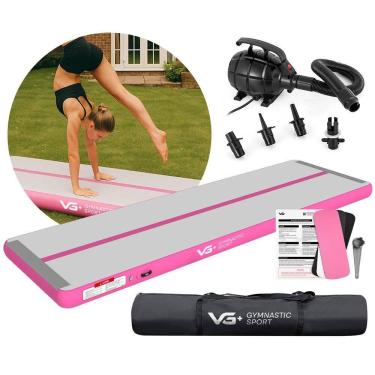 Imagem de Tapete Colchão Ginástica Inflável 4 Metros com Bomba Elétrica VG Plus Rosa 220v
