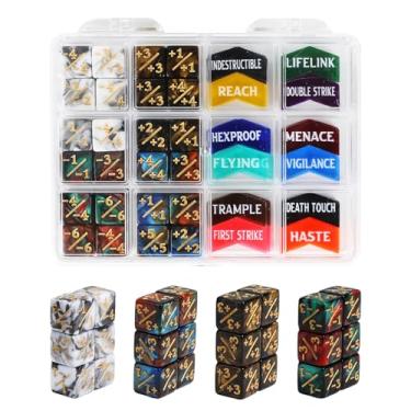 Imagem de FIGURESLAB 48PCS 12mm MTG Dice Counters & Tokens for Magic The Gatering, MTG Abilities Keyword Buff Tokens Plus 1 Life Counters Loyalty Dice, Compatible with TCG CCG Magic Card Gaming Accessories