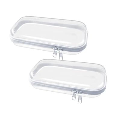 Imagem de VISTTUSWILL Estojo de plástico rígido transparente com zíper, bolsa rígida com zíper duplo para coisas Samll, organizador de viagem portátil para armazenamento de maquiagem (pequeno, preto), Branco, P