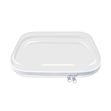 Imagem de VISTTUSWILL Estojo de plástico rígido transparente com zíper, bolsa rígida com zíper duplo para coisas Samll, organizador de viagem portátil para armazenamento de maquiagem (pequeno, preto), Branco