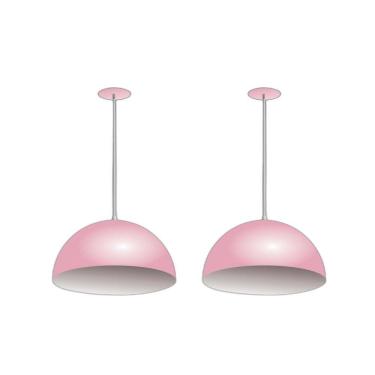 Imagem de Kit 2 Lustres Pendentes Meia Lua Orby 40Cm Rosa Branco Rrjv