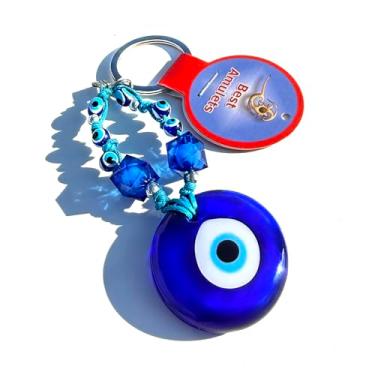Imagem de Chaveiro de amuleto de proteção contra mau-olhado – Conta de vidro Nazar com cristais de cubo facetado – Pingente espiritual azul trançado à mão para chaves de carro bolsa – Presente de boa sorte