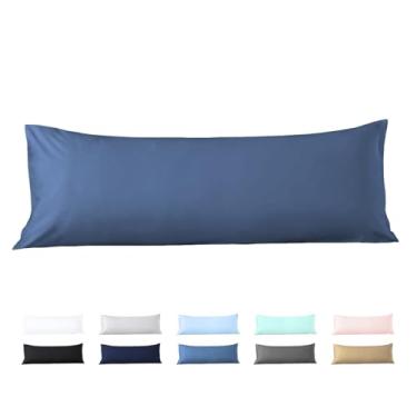 Imagem de Capa de travesseiro corporal 51 x 132 cm 137 cm 100% algodão egípcio 600 fios suave para a pele 1 pacote de fronhas com fecho de zíper 50 x 137, azul médio