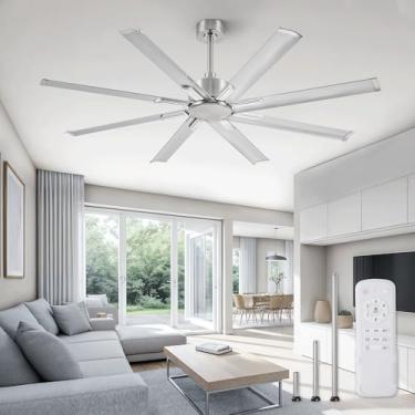 Imagem de ZMISHIBO Ventilador de teto industrial com motor CC de 65 polegadas, ventilador de teto grande com 8 lâminas reversíveis, 3 hastes inferiores, controle remoto de 6 velocidades, ventiladores de teto
