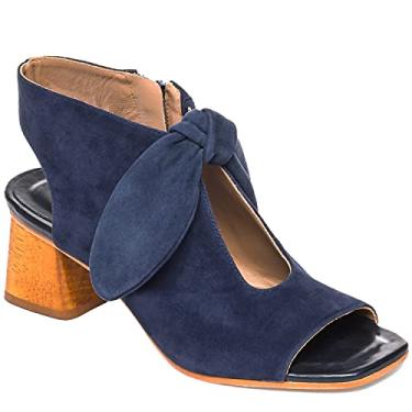 Imagem de MOOMMO Sandálias femininas de salto com laço, bico aberto, salto grosso, salto baixo, recortado, salto de 5 cm, frente única, sapatos sociais, peep toe nas costas, zíper nas costas, sandália de