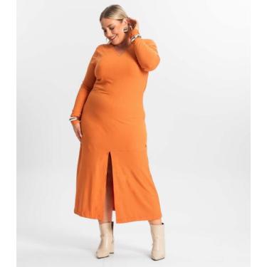 Imagem de Vestido Midi Plus Size Manga Longa Secret Glam Laranja, Plus G3, Laran