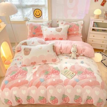 Imagem de Conjunto de capa de edredom CinYana Pink Strawberry Fluffy Twin Size